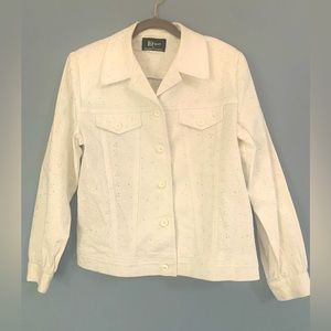 Drapers & Damon’s White Eyelet Jacket Size L Vintage Like New Shoulder Pads